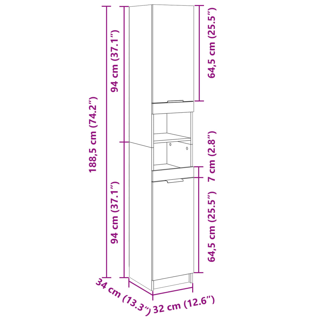 Badschrank Weiß 32x34x188,5 cm Holzwerkstoff