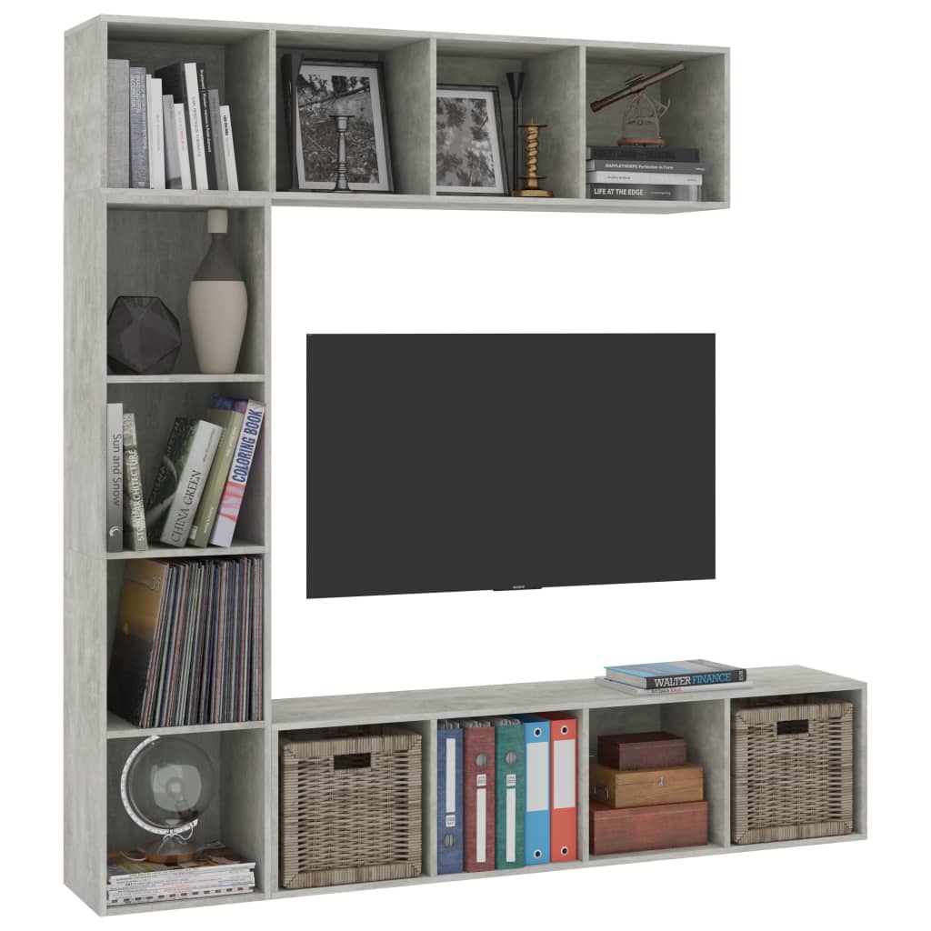 3-tlg. Bücher-/TV-Schrank Set Weiß 180×30×180 cm