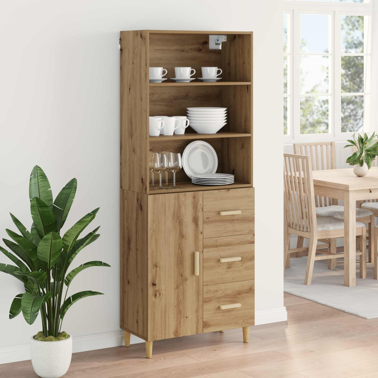 Highboard Altholz 69,5 x 32,5 x 180 cm Holzwerkstoff
