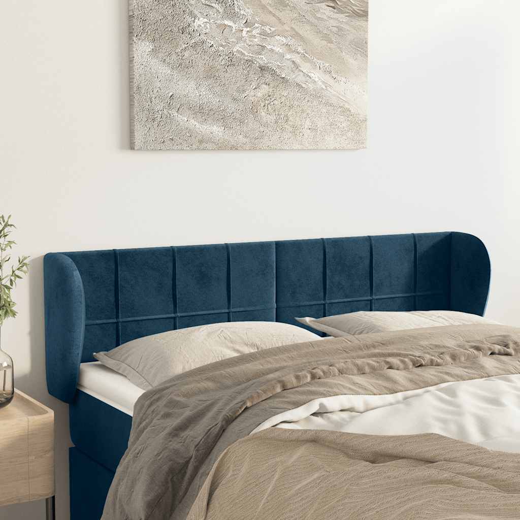 Kopfteil mit Ohren Dunkelblau 93x23x78/88 cm Samt