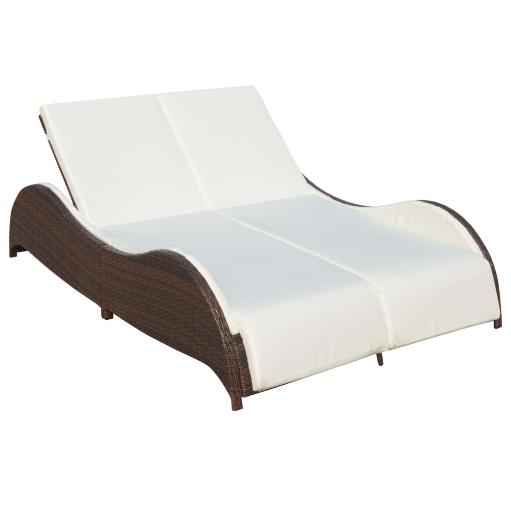 Doppel-Sonnenliege mit Auflage Poly Rattan Schwarz