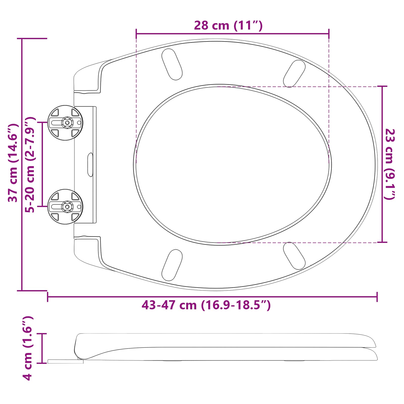 Toilettensitz Anthrazit 47 x 37 x 4 cm Duroplast