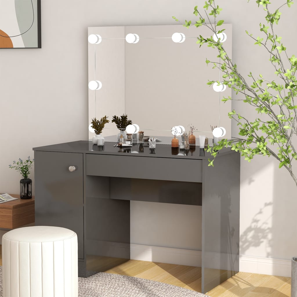 Schminktisch mit LED-Beleuchtung 110x55x145 cm MDF Grau