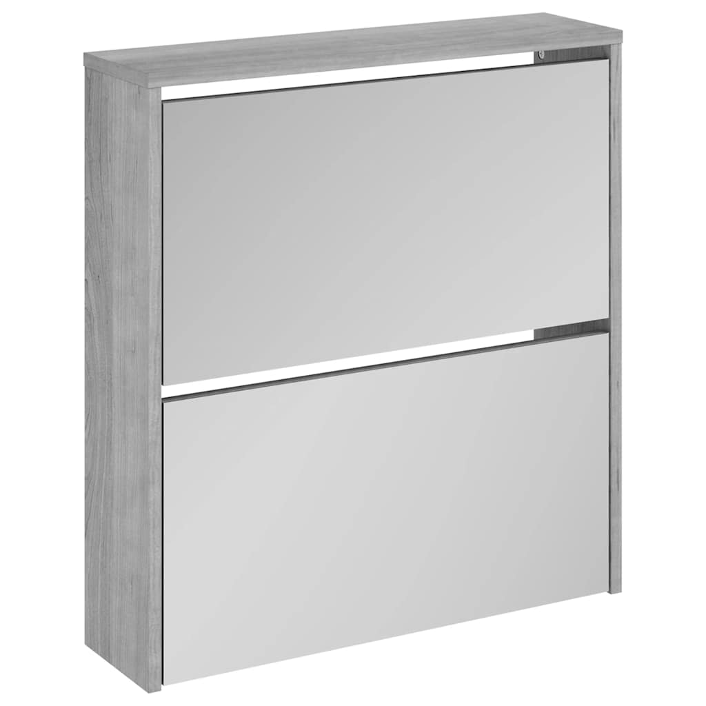 Schuhschrank mit 2 Fächern Spiegel Eiche-Optik 63x17x67 cm