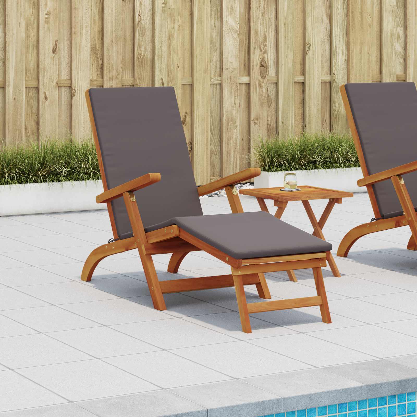 Gartenliege mit Fußteil und Tisch Massivholz Akazie