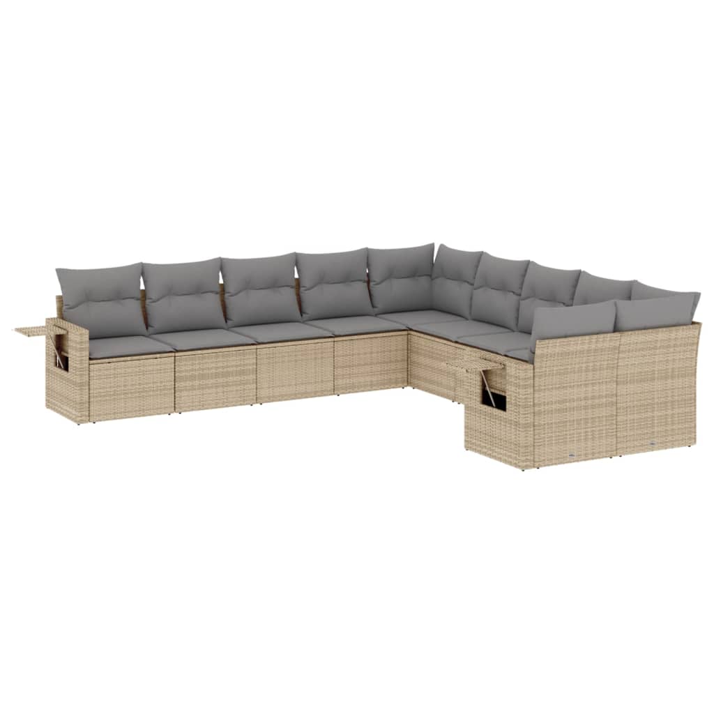 10-tlg. Garten-Sofagarnitur mit Kissen Schwarz Poly Rattan