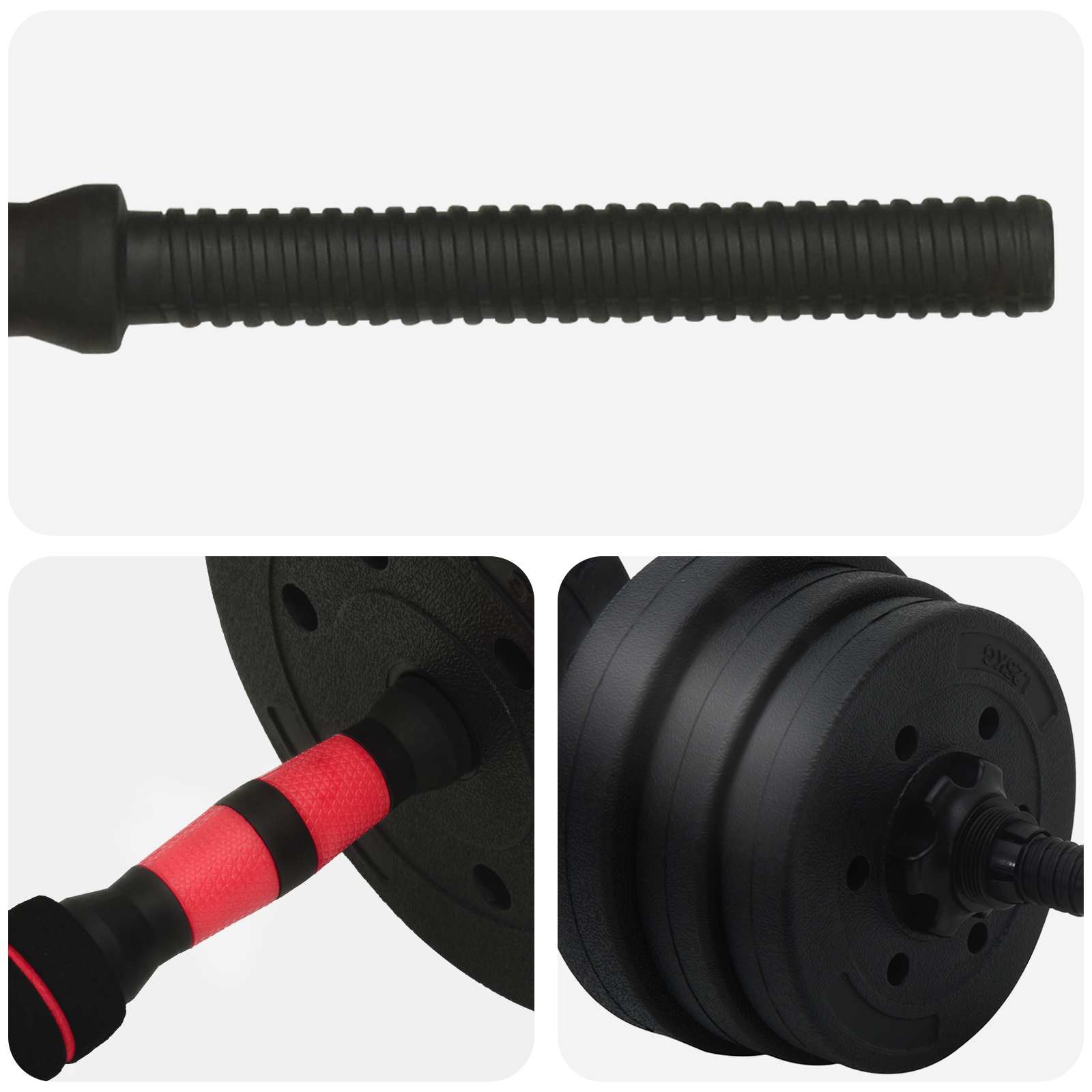 2-in-1 Hantelset 40kg Schwarz und Rot Zement und Eisensand