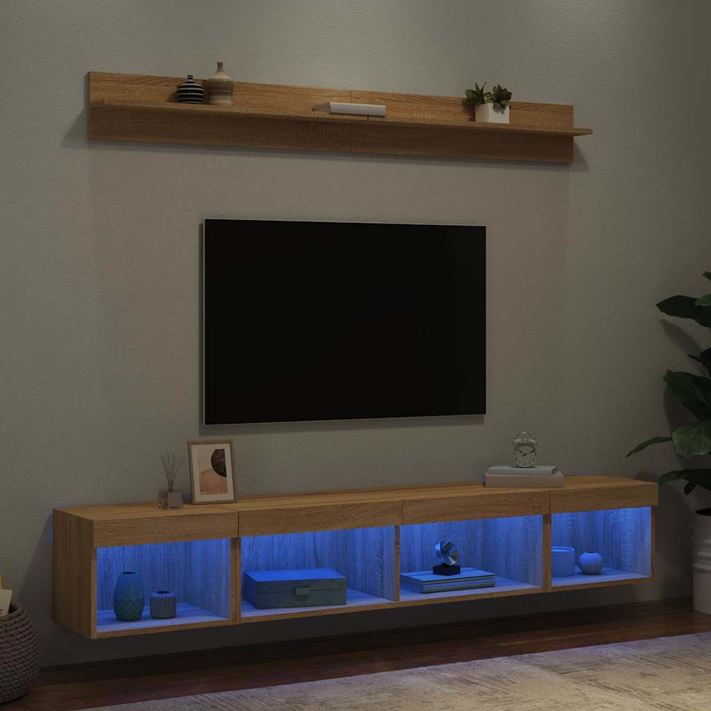 5-tlg. Wohnwand mit LED-Beleuchtung Weiß Holzwerkstoff