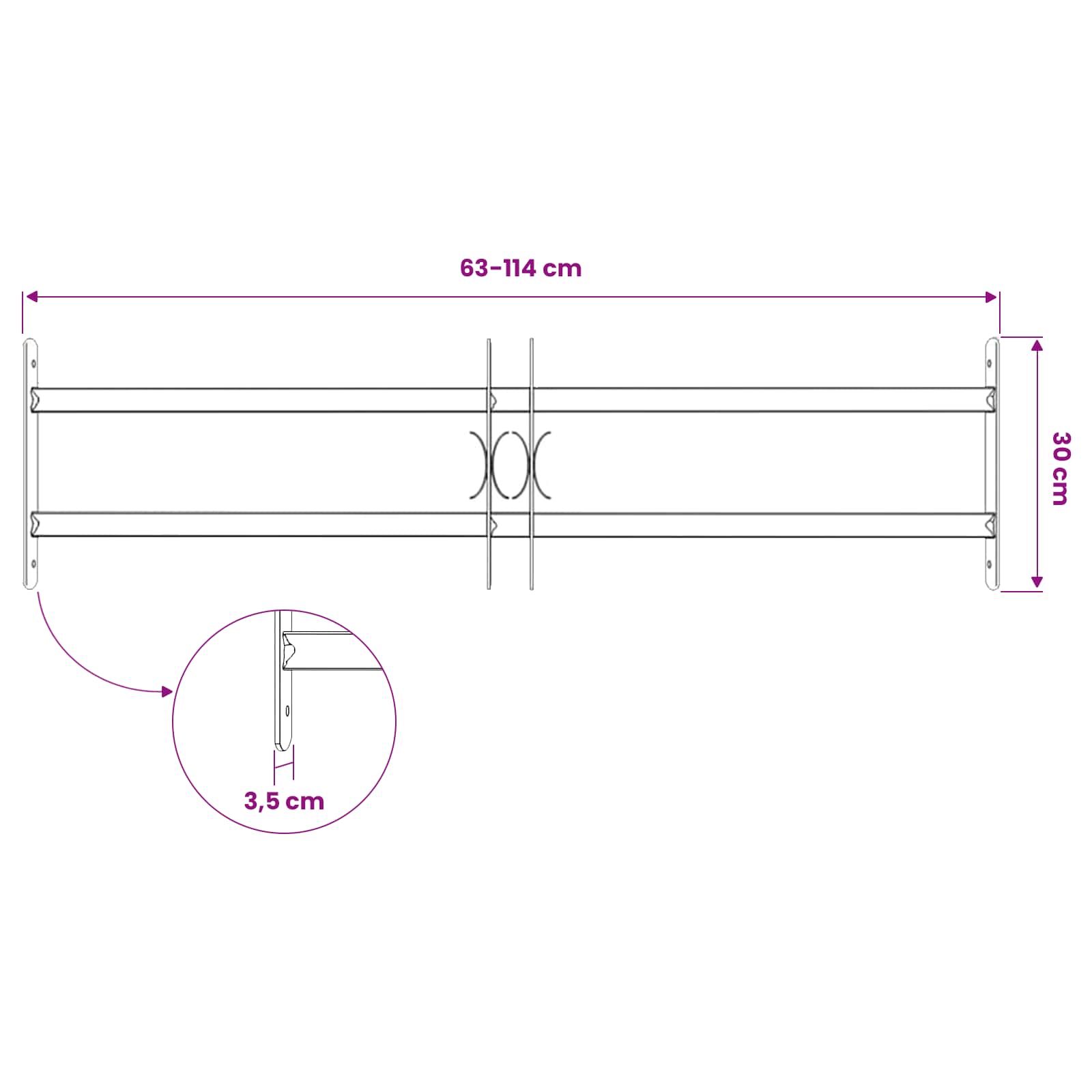 Sicherheitsgitter für Fenster mit 2 Querstangen 43-74 cm