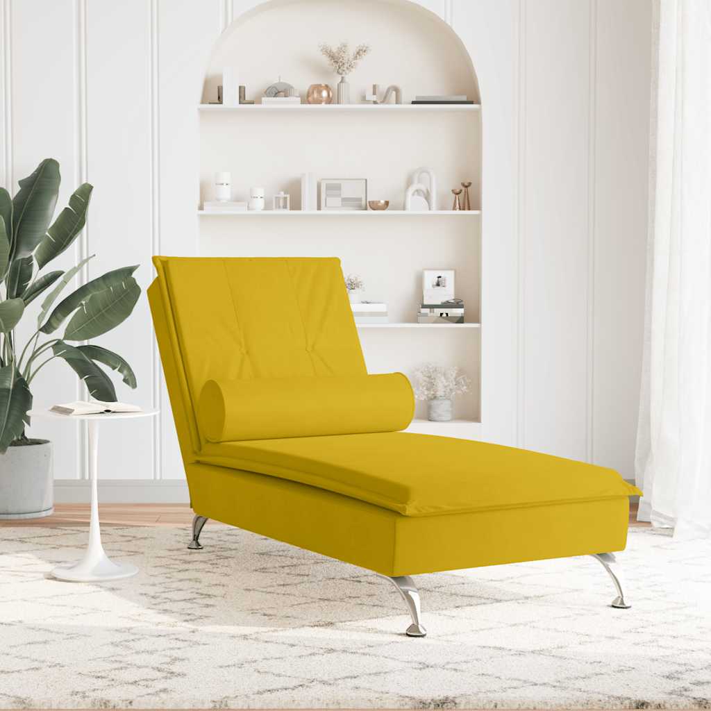 Massage-Chaiselongue mit Nackenrolle Hellgrau Samt