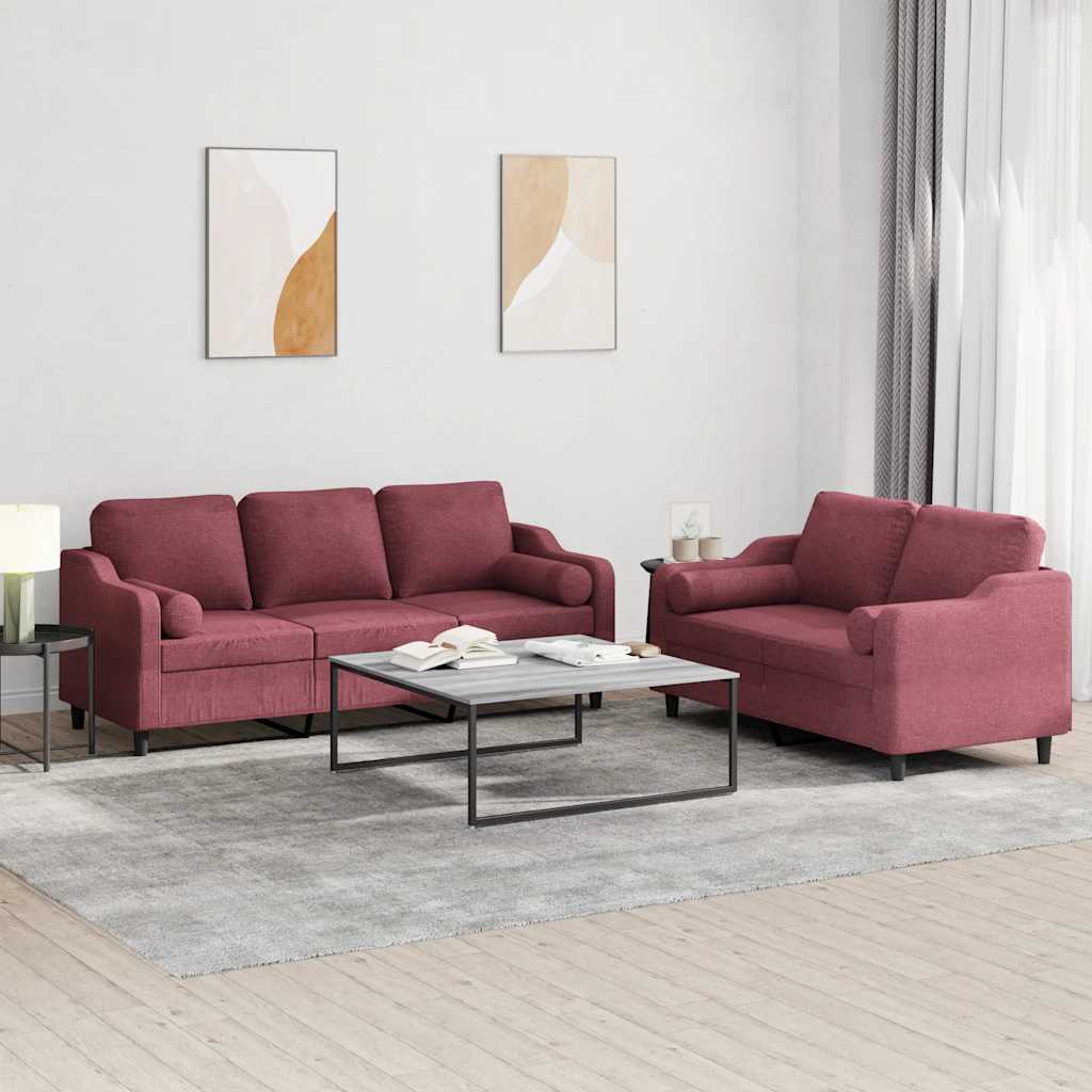 3-tlg. Sofagarnitur mit Kissen Braun Stoff