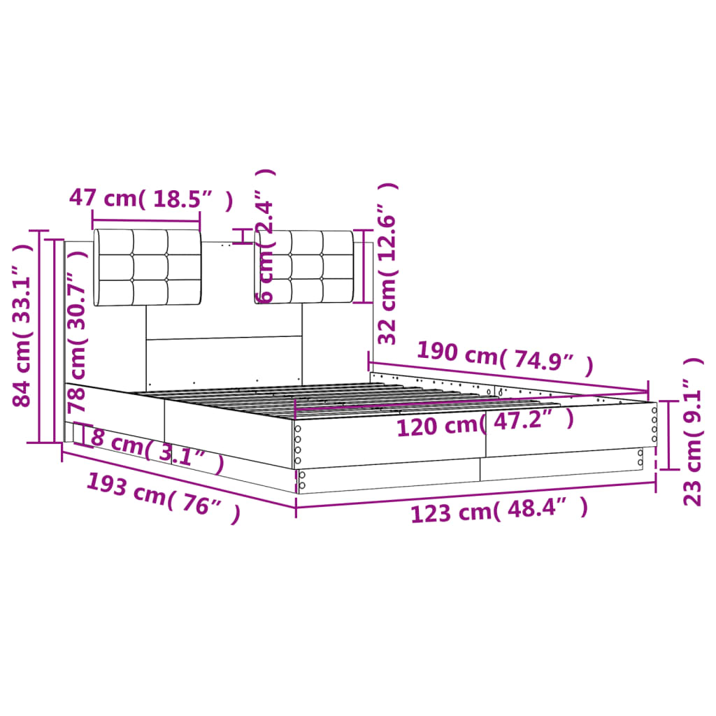 Bettgestell mit Kopfteil Grau Sonoma 180x200 cm Holzwerkstoff