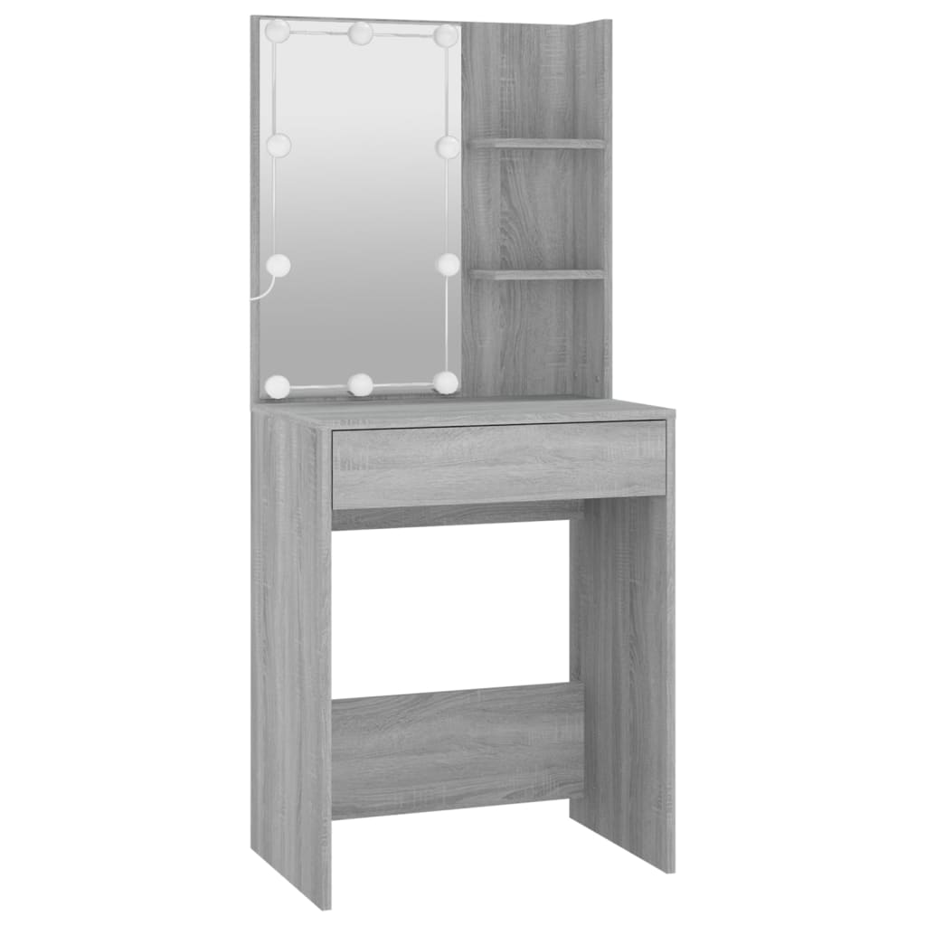 Schminktisch-Set mit LED Weiß Holzwerkstoff