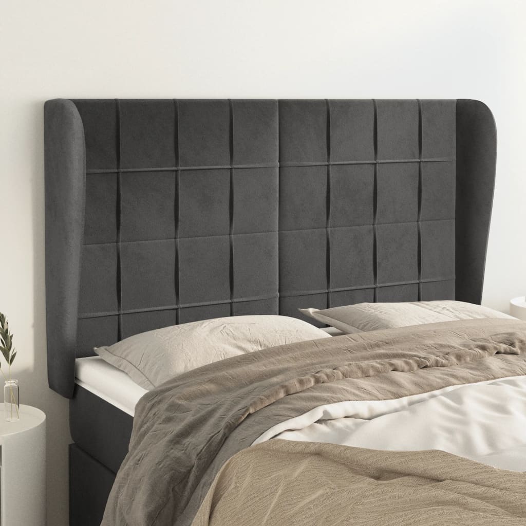 Kopfteil mit Ohren Dunkelblau 93x23x78/88 cm Samt