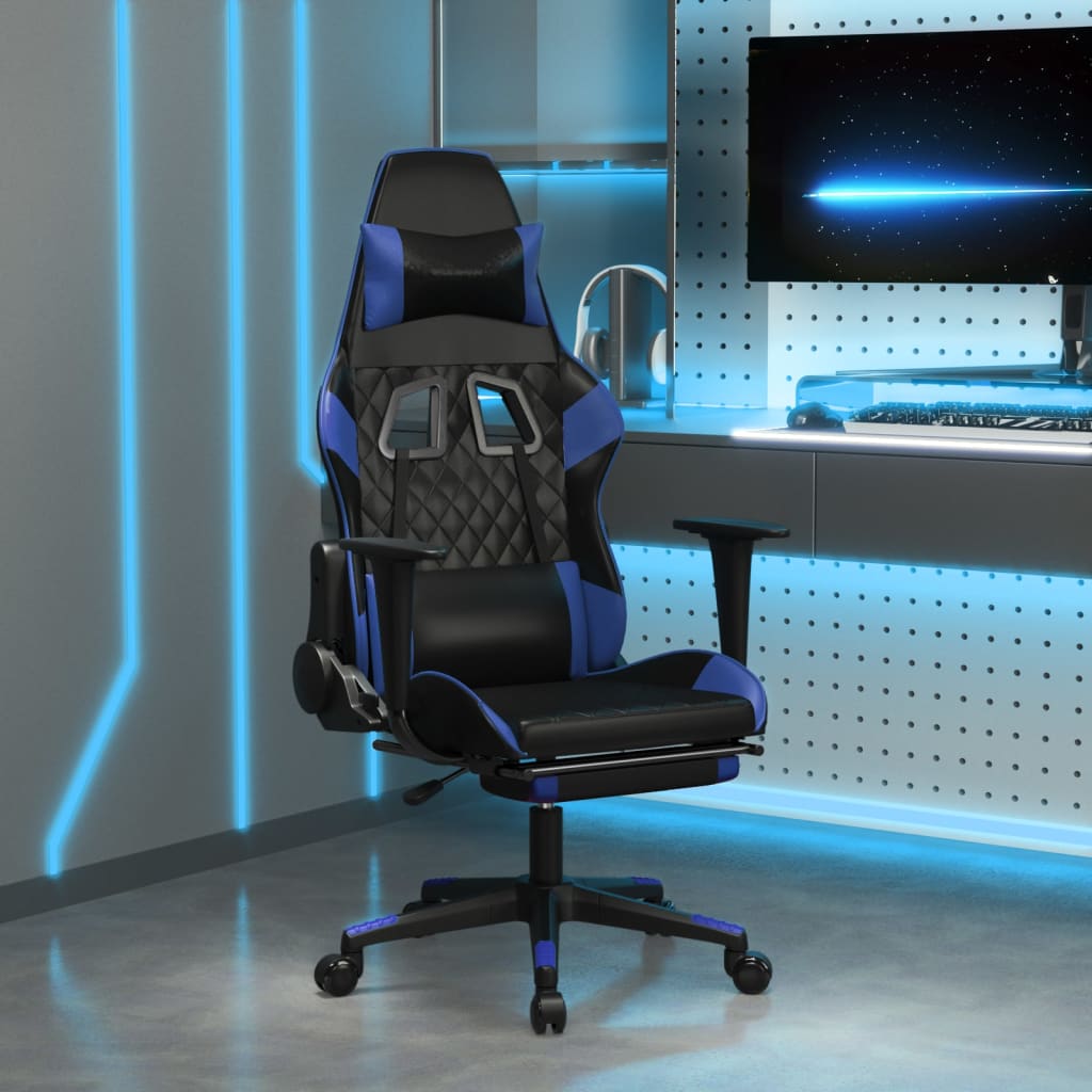 Gaming-Stuhl mit Massagefunktion Schwarz und Blau Kunstleder
