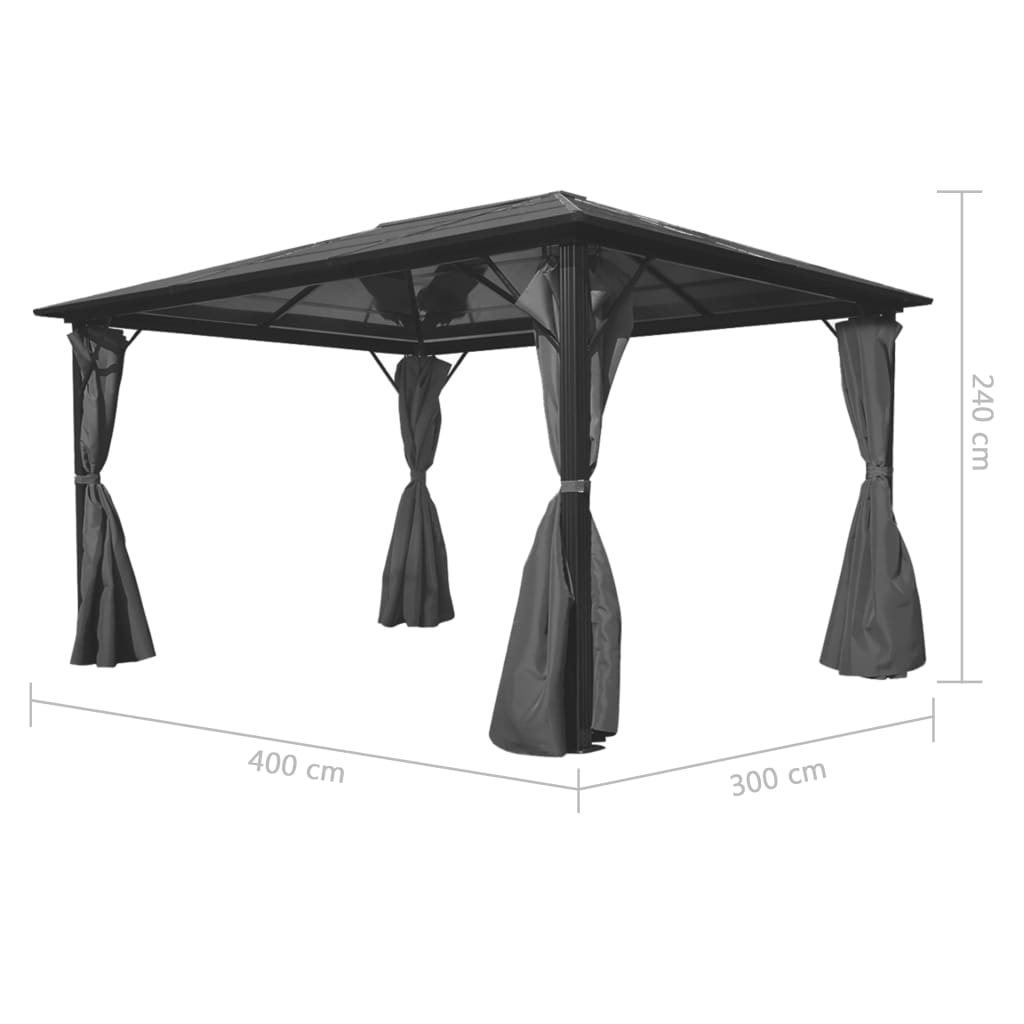 Pavillon mit Vorhängen Anthrazit Aluminium 300 x 300 cm