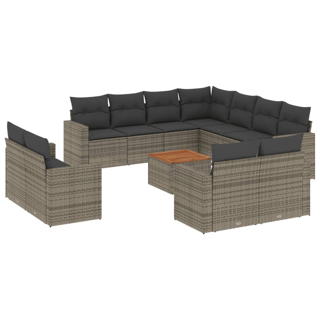 12-tlg. Garten-Sofagarnitur mit Kissen Schwarz Poly Rattan