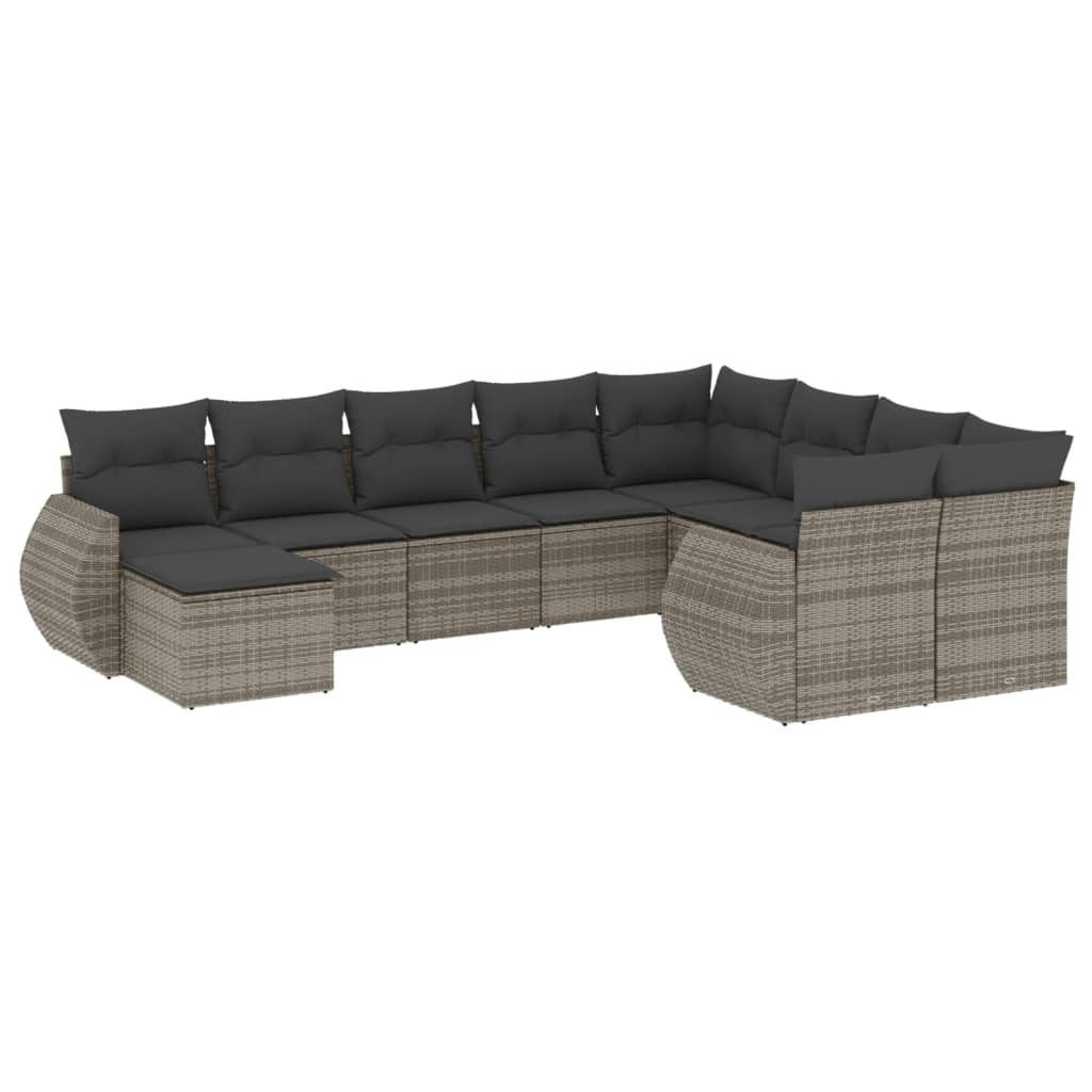 10-tlg. Garten-Sofagarnitur mit Kissen Schwarz Poly Rattan