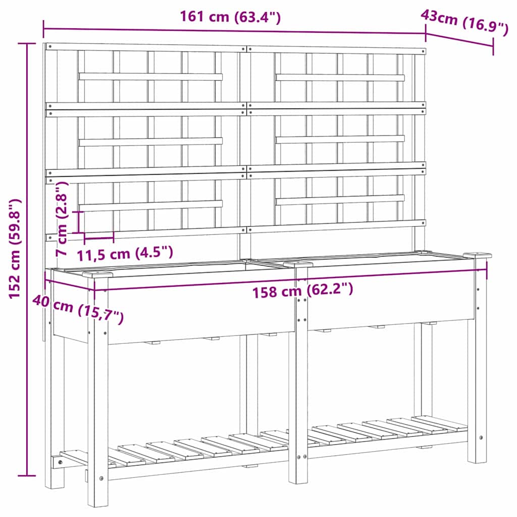 Garten-Pflanzgefäß Beige 71 x 38 x 152 cm Massivholz aus Fichte