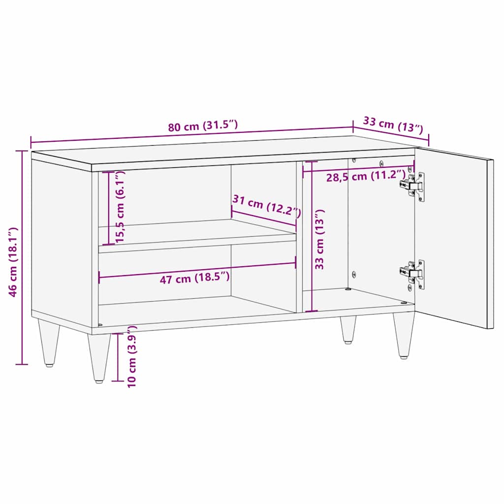 TV-Schränk mit Tür Honigbraun 80 x 33 x 46 cm Massivholz Mango