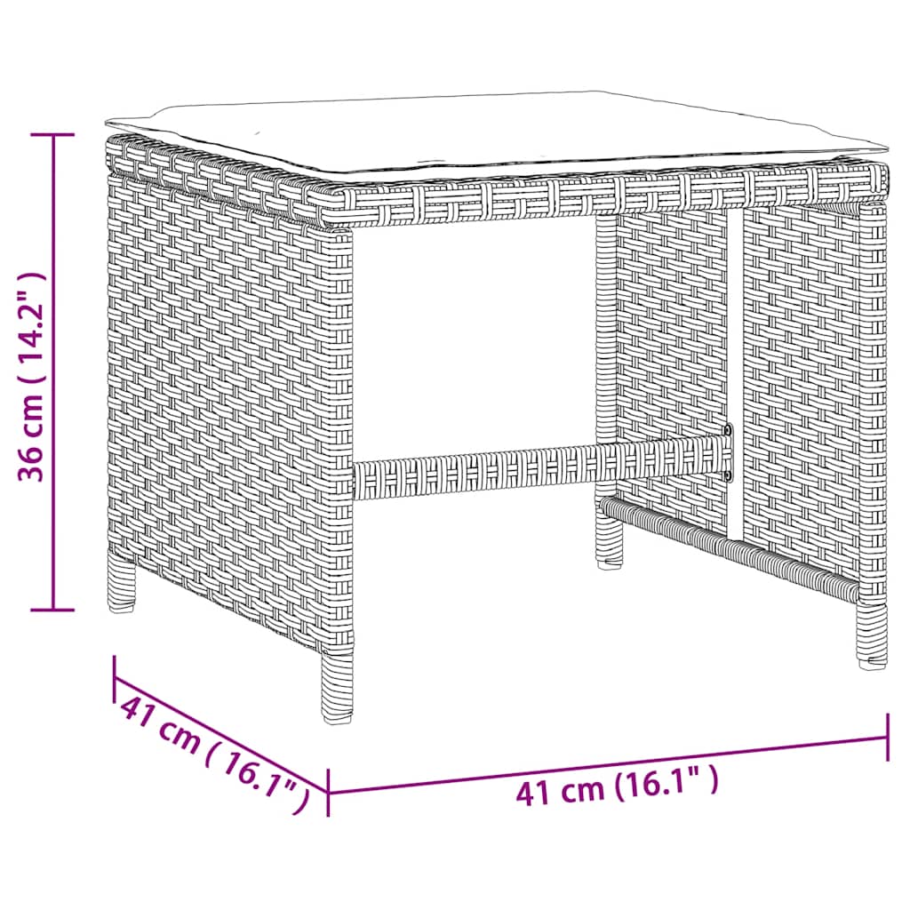 Gartenhocker mit Kissen 4 Stk. Schwarz 41x41x36 cm Poly Rattan