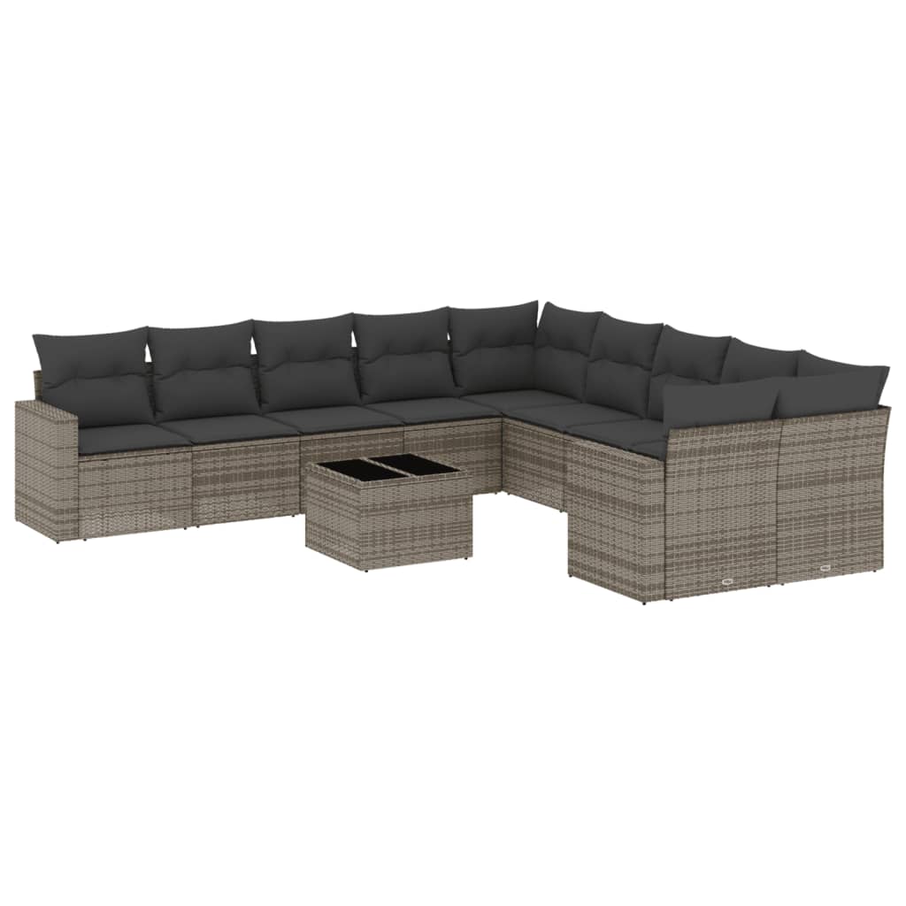 10-tlg. Garten-Sofagarnitur mit Kissen Schwarz Poly Rattan