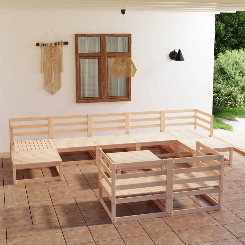 10-tlg. Garten-Lounge-Set Weiß Massivholz Kiefer