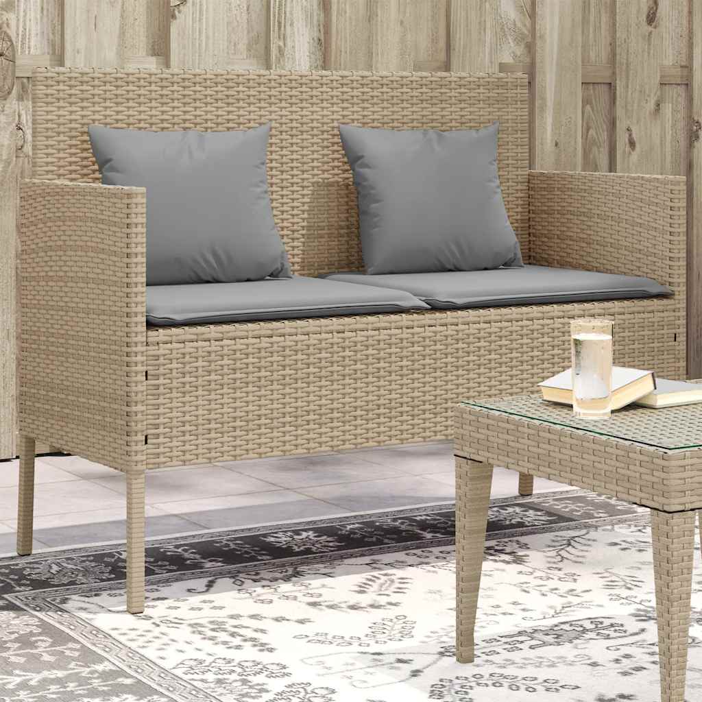 Gartenbank mit Kissen Schwarz Poly Rattan