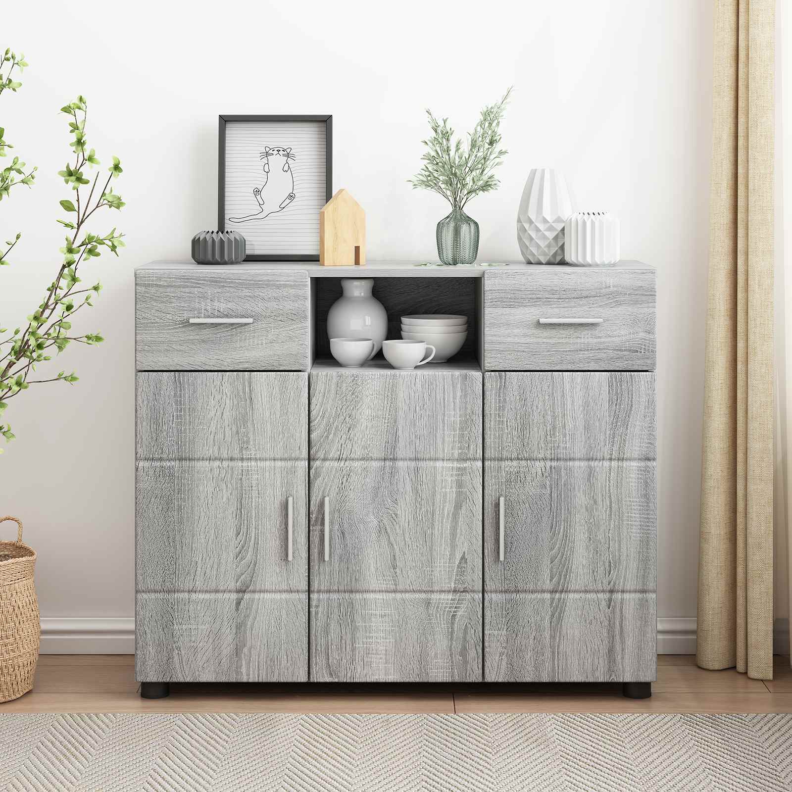 Highboard mit Regal FLORIN Weiß 60 x 35 x 182 cm Holzwerkstoff