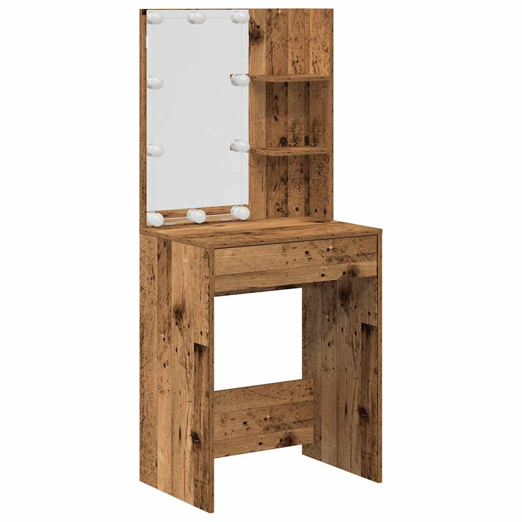 Schminktisch-Set mit LED Weiß Holzwerkstoff