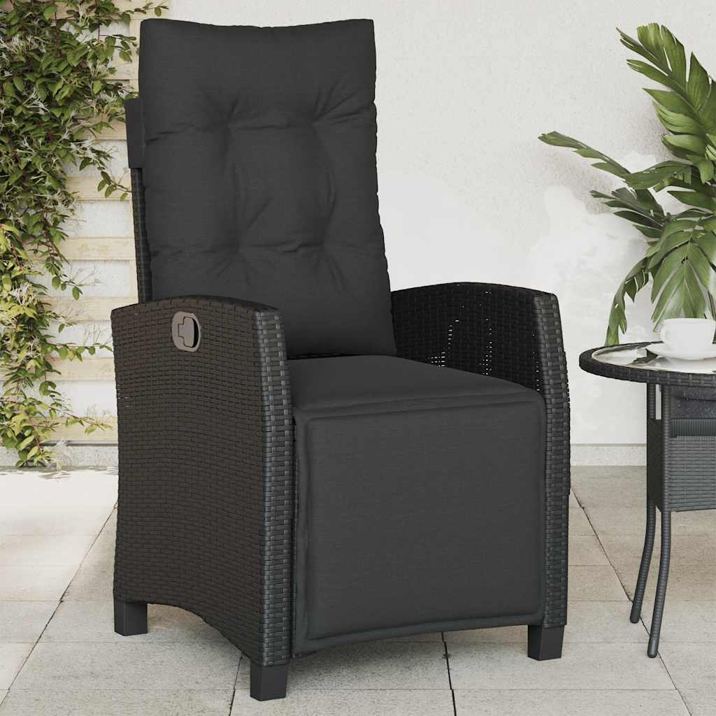 Gartensessel Verstellbar mit Kissen Schwarz Poly Rattan