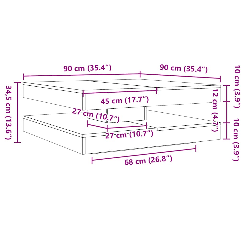 Couchtisch 360-Grad Drehbar Weiß 90x90x34,5 cm