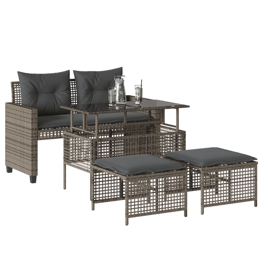4-tlg. Garten-Sofagarnitur mit Kissen Schwarz Poly Rattan Glas