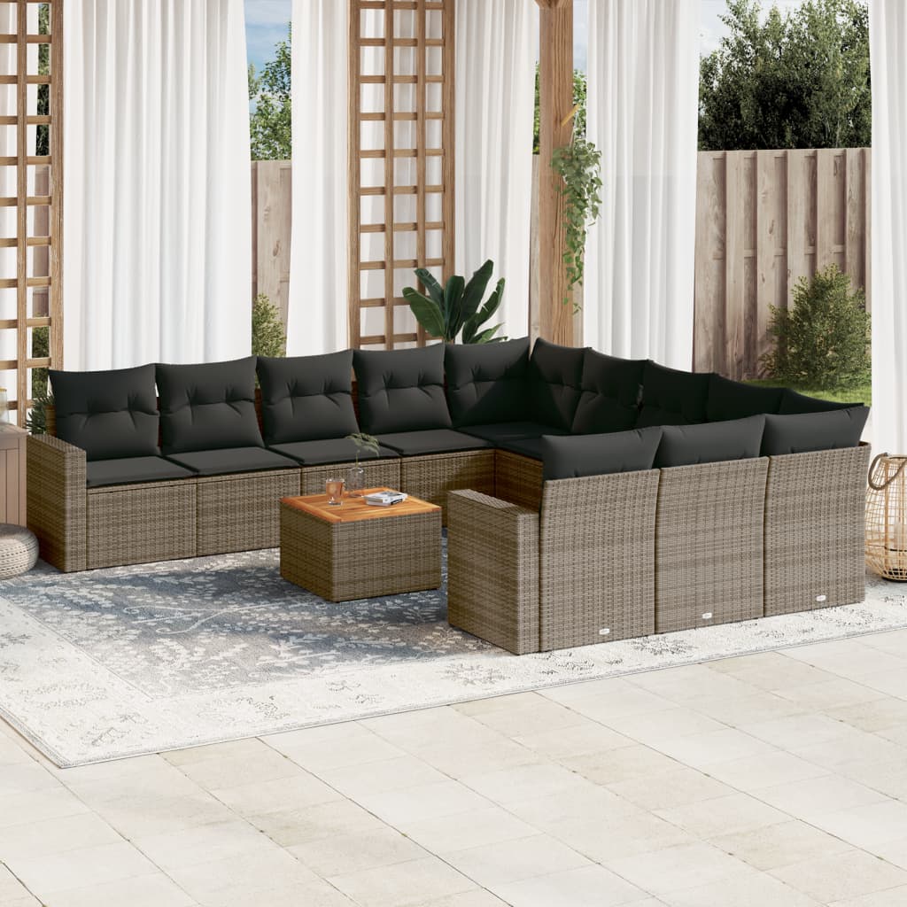 12-tlg. Garten-Sofagarnitur mit Kissen Schwarz Poly Rattan