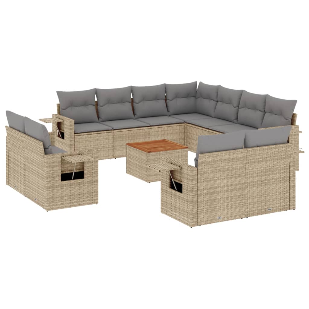 12-tlg. Garten-Sofagarnitur mit Kissen Schwarz Poly Rattan