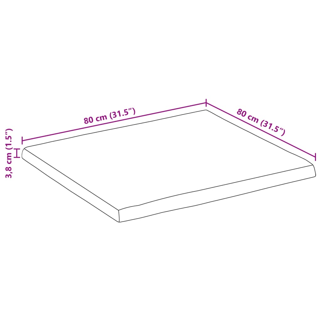Tischplatte 40x40x2,5 cm Rechteckig Massivholz Akazie Baumkante