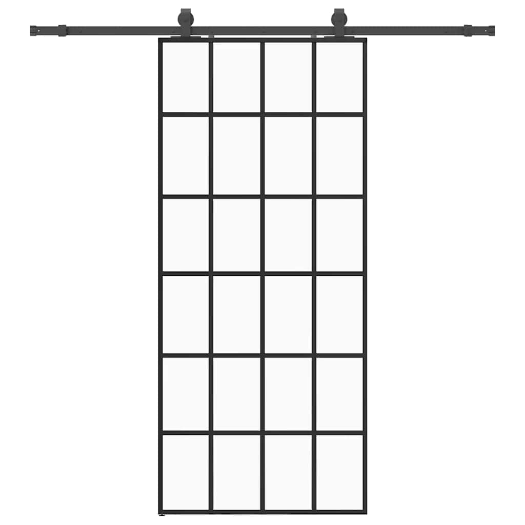 Schiebetür mit Beschlag Schwarz 76x205 cm ESG-Glas