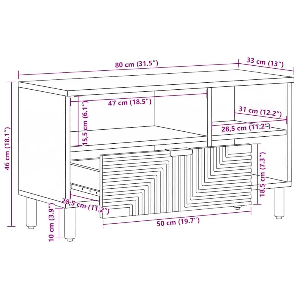 TV-Schränk mit Regal Braun 80 x 33 x 46 cm Massivholz Mango