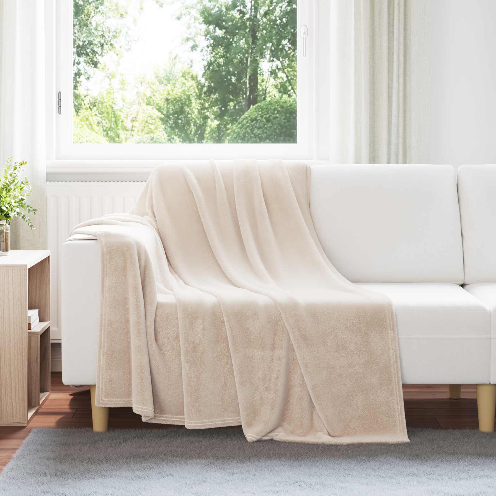 Überwurfdecke Beige 130 x 150 cm Fleece
