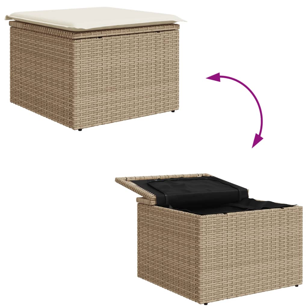 Gartenhocker mit Kissen Schwarz 55x55x37 cm Poly Rattan