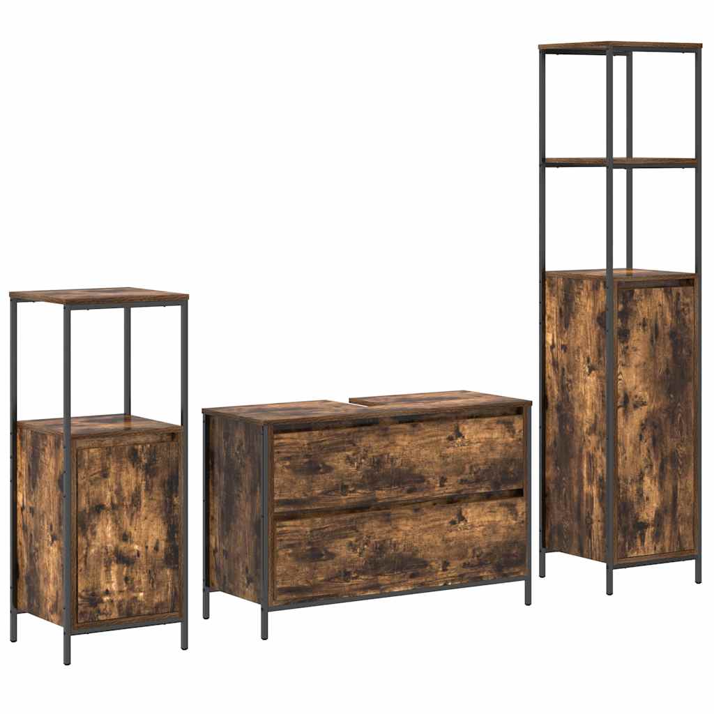 Badezimmermöbel-Set 3 pcs Schwarz Eichen-Optik Holzwerkstoff