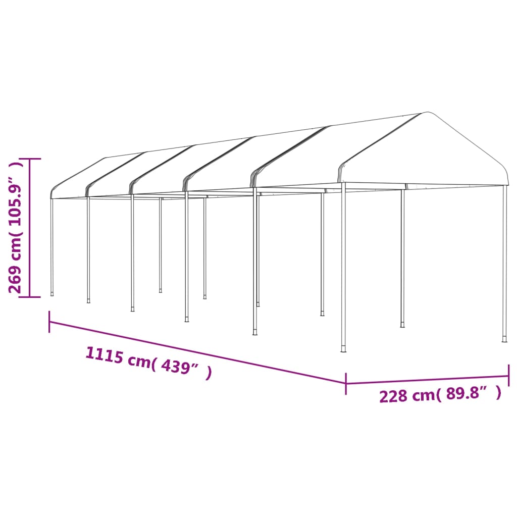 Pavillon mit Dach Weiß 4,46x2,28x2,69 m Polyethylen