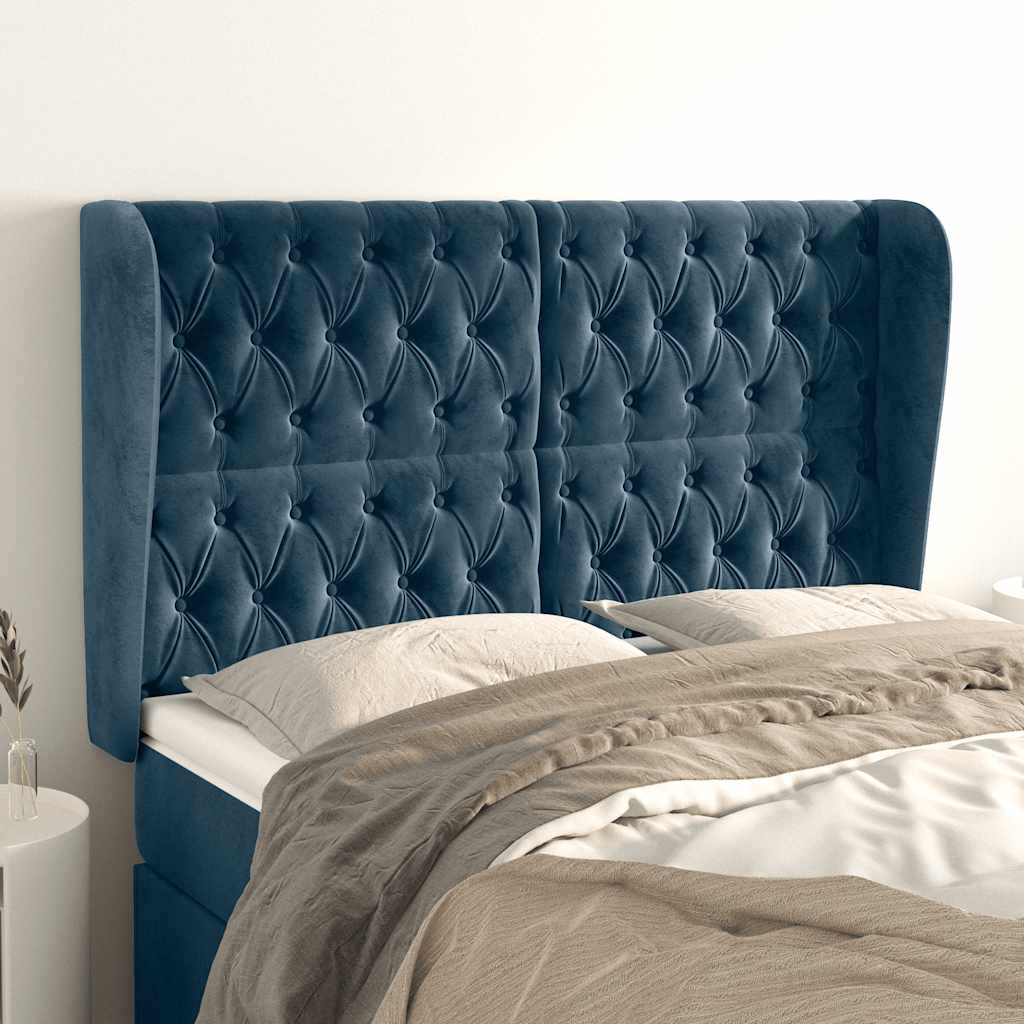 Kopfteil mit Ohren Dunkelblau 93x23x78/88 cm Samt