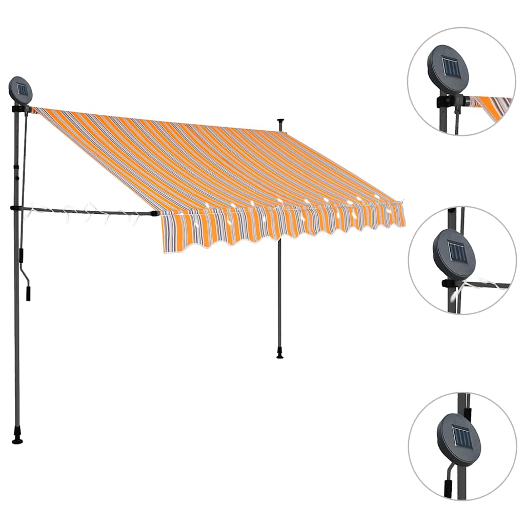 Einziehbare Markise Handbetrieben mit LED 100 cm Blau und Weiß