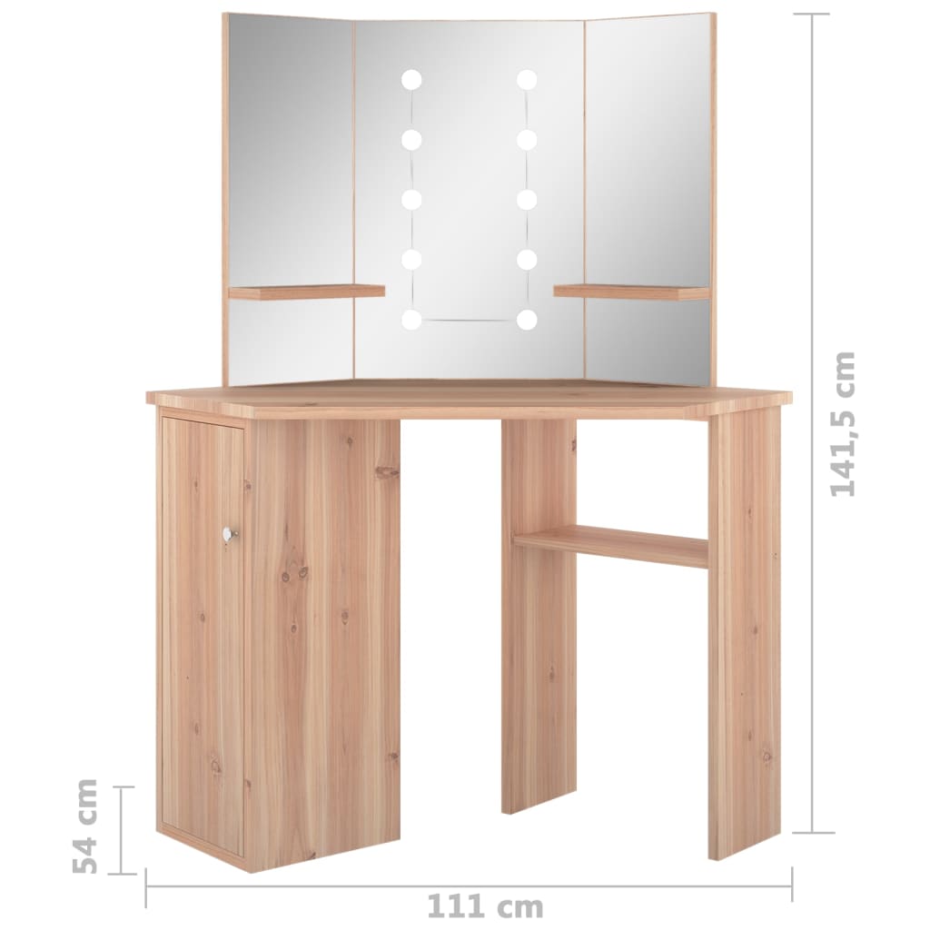 Eck-Schminktisch mit LED Grau 111x54x141,5 cm