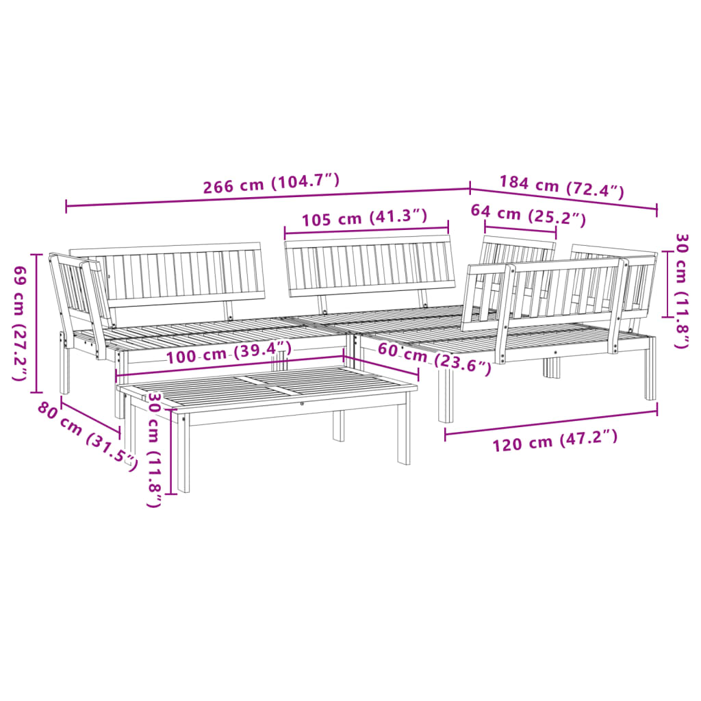 3-tlg. Garten-Sofagarnitur aus Paletten Massivholz Akazie