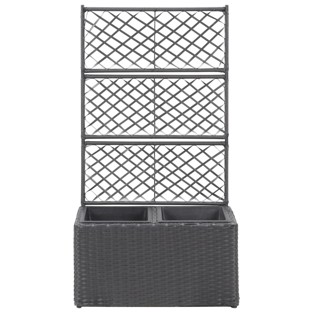 Hochbeet mit Rankgitter 1 Topf 30x30x107cm Poly Rattan Schwarz