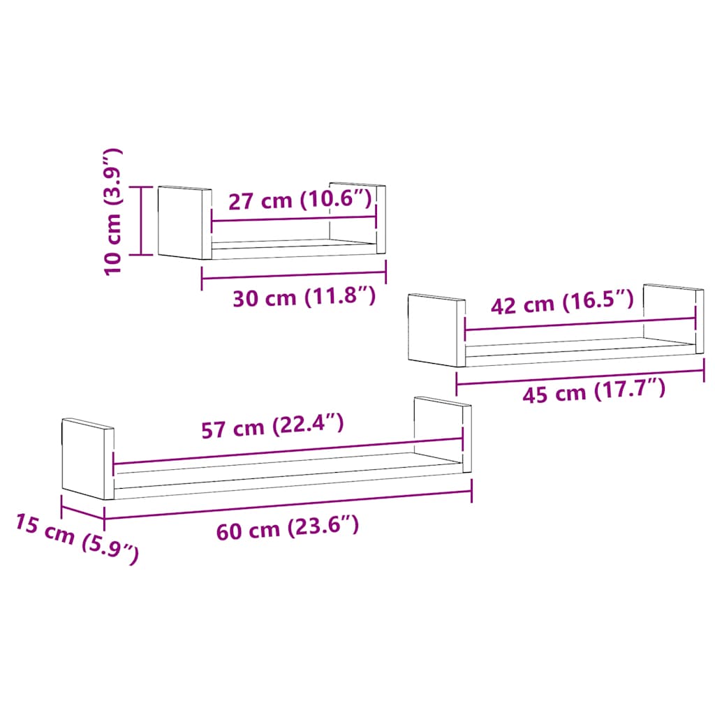 Wandregal 3 Stk. Weiß Holzwerkstoff