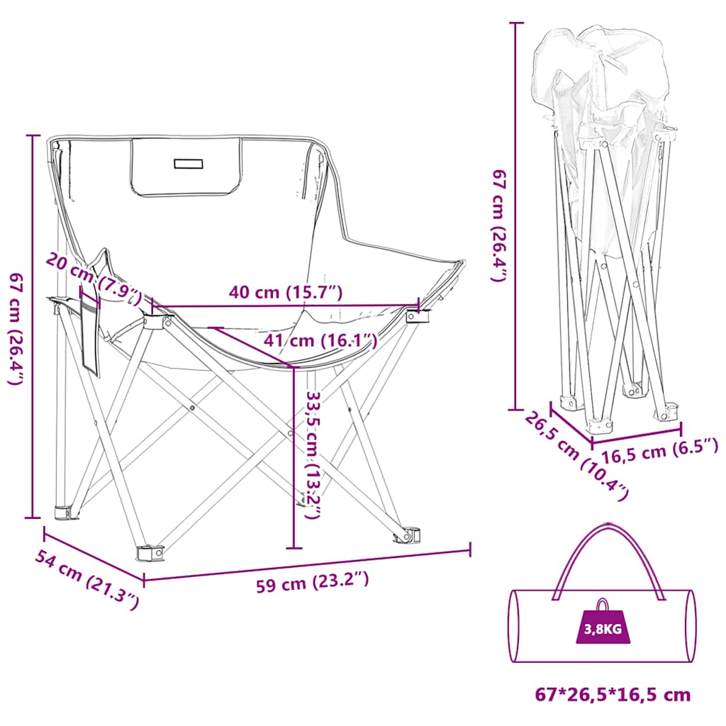 Campingstühle 2 Stk. mit Tasche Klappbar Schwarz