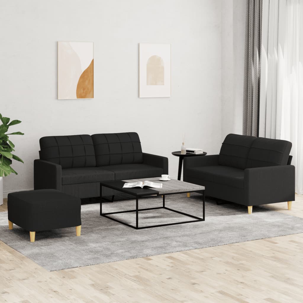 3-tlg. Sofagarnitur mit Kissen Creme Stoff